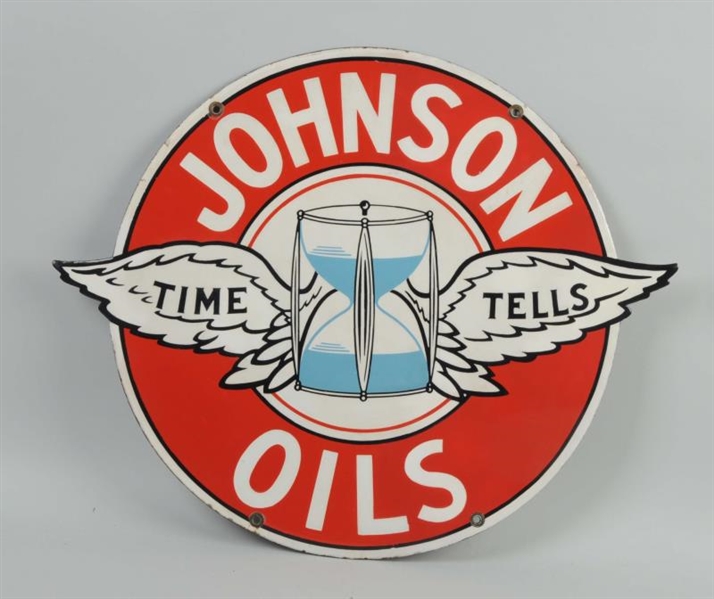 JOHNSON OILS WITH TIME TELLS LOGO SIGN - RESTORED.