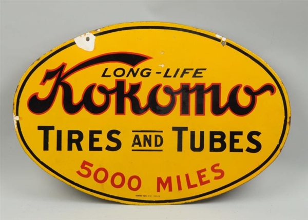 LONG LIFE KOKOMO TIRES AND TUBES 5000 MILES SIGN. 