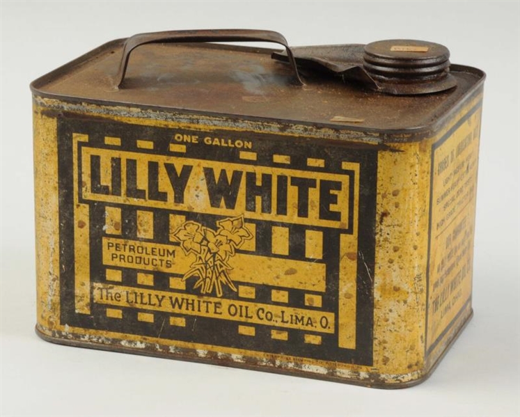 LILLY WHITE MOTOR OIL ONE GALLON SQUATTY CAN.     