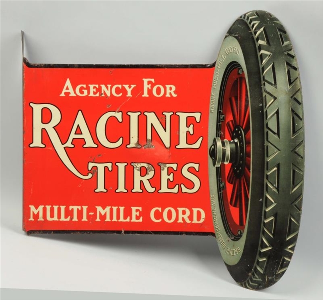 AGENCY FOR RACINE TIRES "MULTI-MILE CORD" SIGN.   