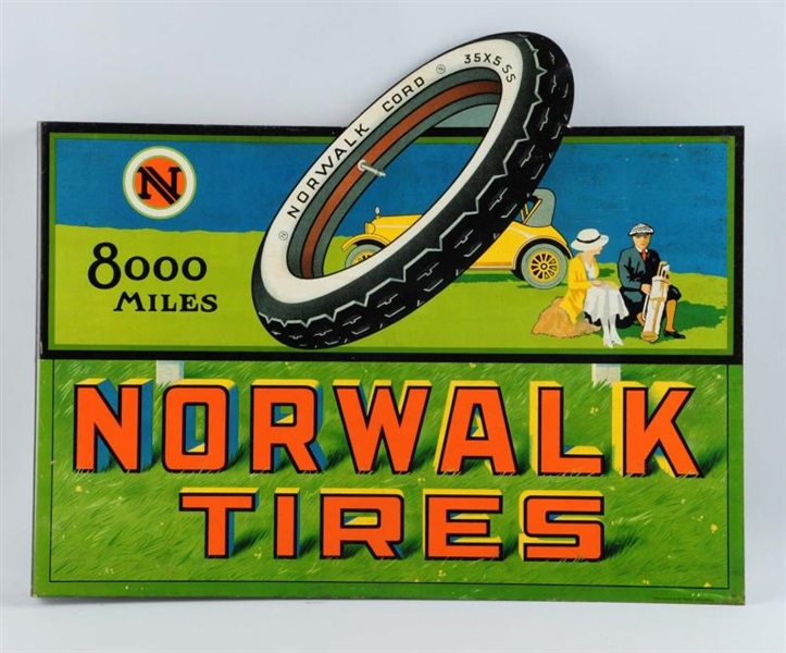 NORWAY TIRES "8000 MILES" WITH CAR GRAPHICS SIGN. 