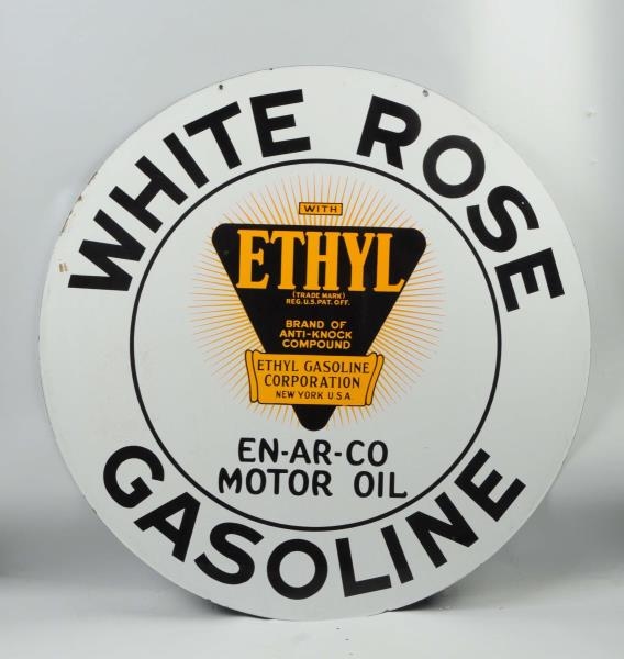 WHITE ROSE GASOLINE WITH ETHYL LOGO SIGN.         