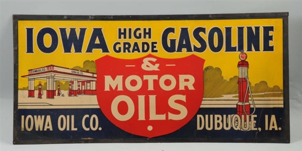 IOWA HIGH GRADE GASOLINE & MOTOR OIL SIGN.        