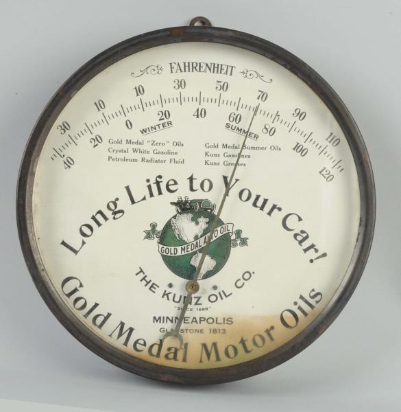 GOLD MEDAL MOTOR OILS METAL THERMOMETER.          
