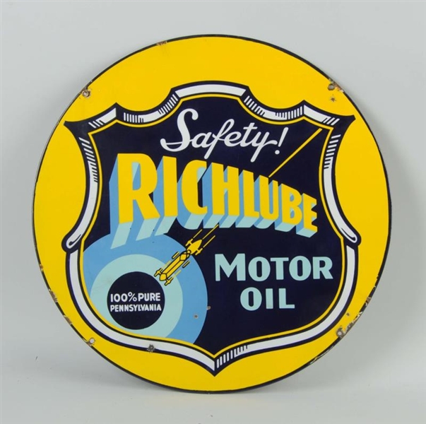 RICHFIELD "SAFETY MOTOR OIL" PORCELAIN SIGN.      