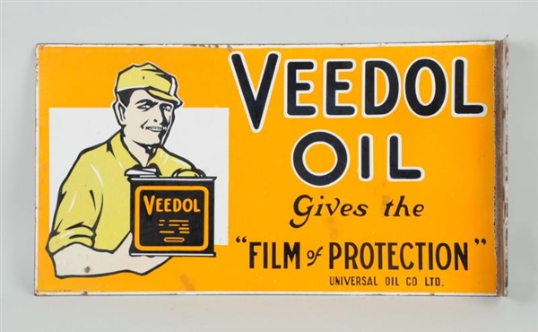 VEEDOL OIL WITH A MAN HOLDING A FLAT CAN SIGN.    