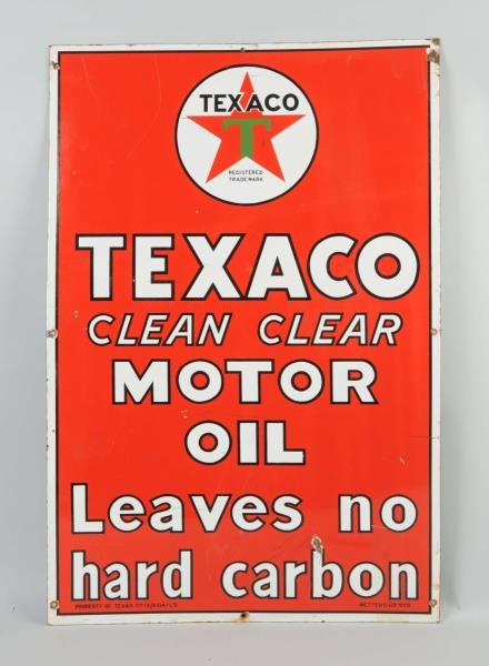 TEXACO CLEAN CLEAR MOTOR OIL WITH LOGO SIGN.      
