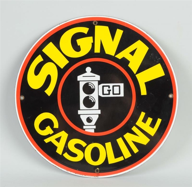 SIGNAL GASOLINE WITH BLACK STOPLIGHT LOGO SIGN.   