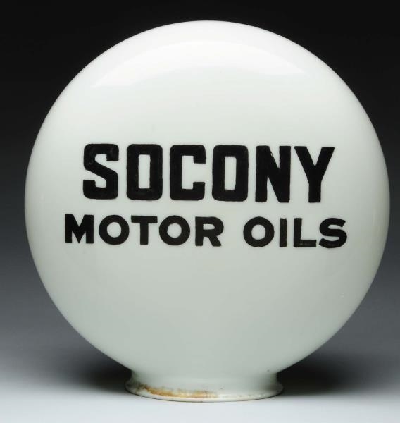 SOCONY MOTOR OILS OPE MILKGLASS GLOBE BODY.       