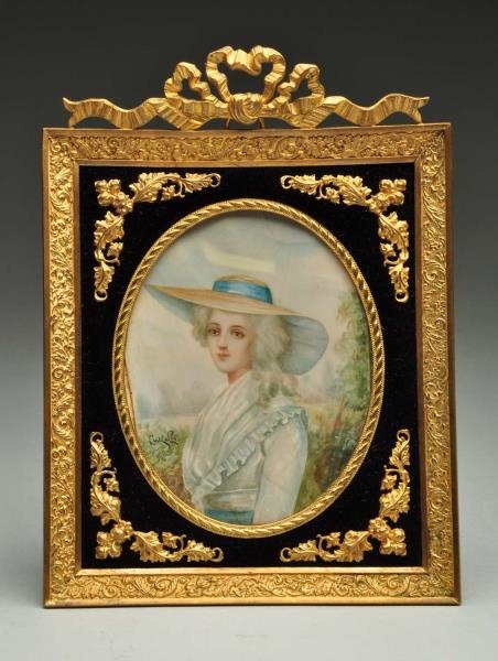 IVORY LADY PICTURE IN FRENCH BRONZE FRAME.        