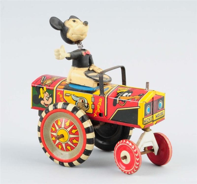 MARX TIN LITHO WIND UP MICKEY MOUSE IN CAR TOY.   