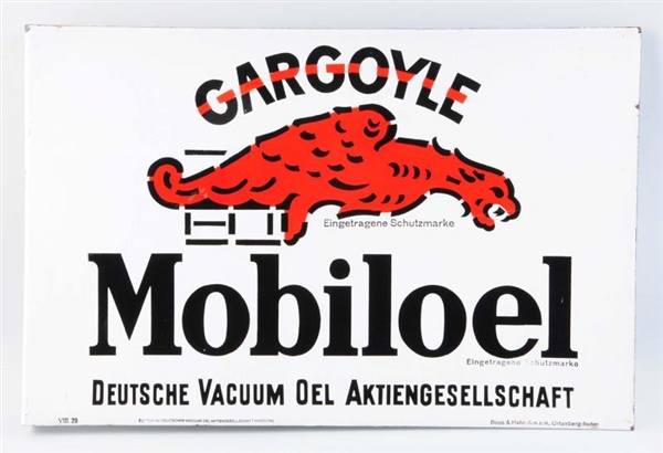 GERMAN GARGOYLE MOBILOIL PORCELAIN FLANGE SIGN.   