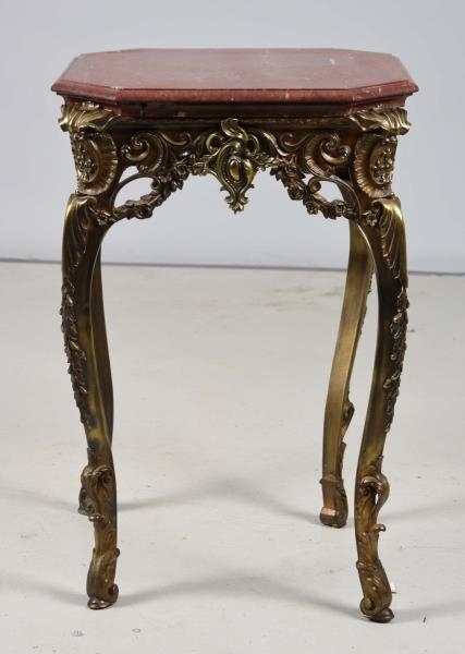 ANTIQUE BRONZE WITH MARBLE TOP TABLE.             