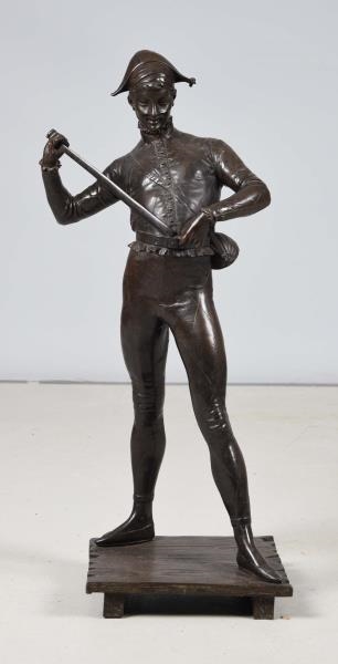 BRONZE FIGURE WITH SWORD SIGNED "P. DUBOIS".      