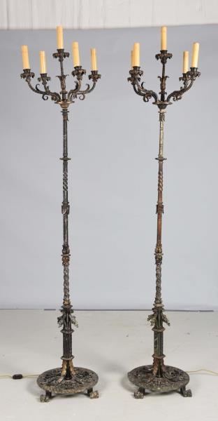 PAIR OF ANTIQUE HAND WROUGHT TORCHES.             
