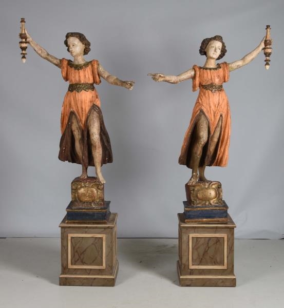 PAIR OF 19TH CENTURY CARVED & POLYCHROMED FIGURES.