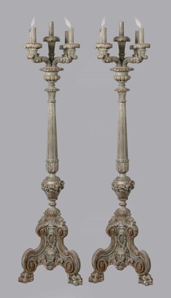 PAIR OF ITALIAN CARVED POLYCHROME TORCHES.        