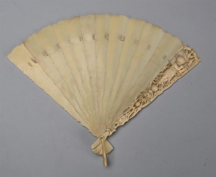EARLY CARVED IVORY HAND FAN.                      