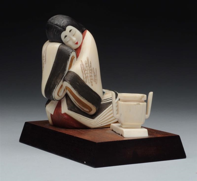 CONT. CARVED JAPANESE IVORY WOMAN ON BASE.        