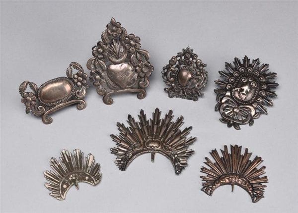 LOT OF 7: SILVER ORNAMENTS.                       