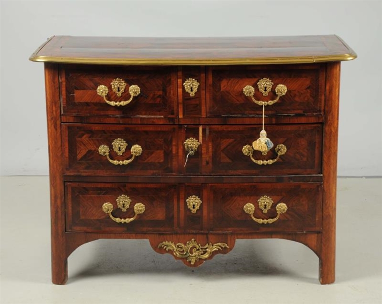 RARE 18TH C. FR BRONZE MOUNTED PARQUETRY COMMODE. 