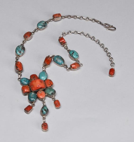 TURQUOISE AND CORAL NECKLACE.                     
