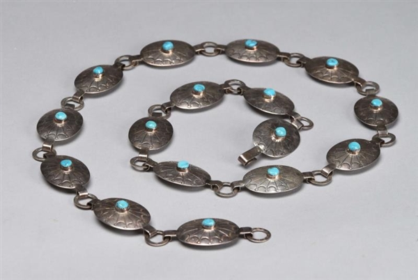 NATIVE AMERICAN STERLING SILVER TURQUOISE BELT.   