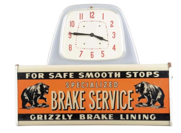 GRIZZLY BRAKE LINING LIGHTED ADVERTISING CLOCK    
