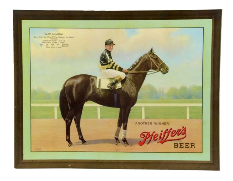 PFEIFFERS BEER TIN EQUESTRIAN ADVERTISING SIGN   