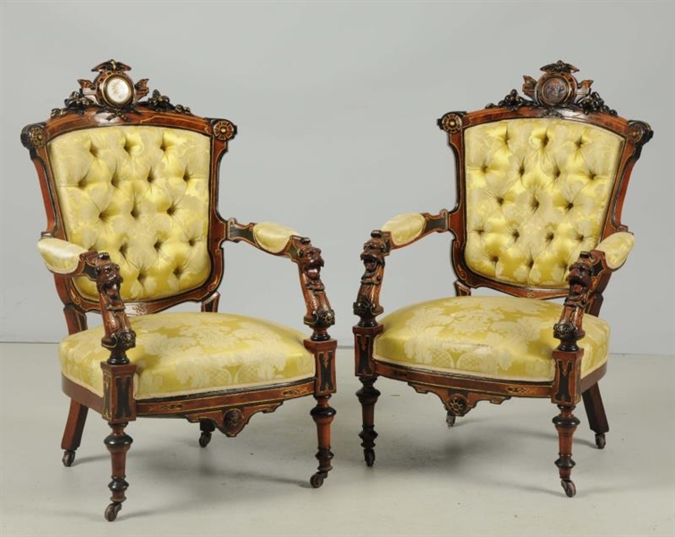 PAIR OF CHAIRS WITH INLAYS.                       