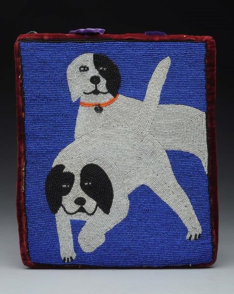 ANTIQUE NATIVE AMERICAN BEADED POUCH WITH DOGS.   