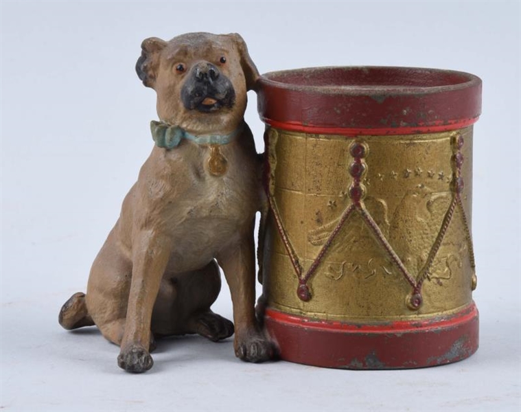 CAST IRON DOG & CANISTER.                         