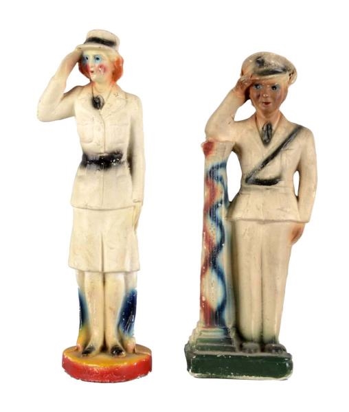 LOT OF 2: TALL MILITARY CARNIVAL CHALKWARE PRIZES 