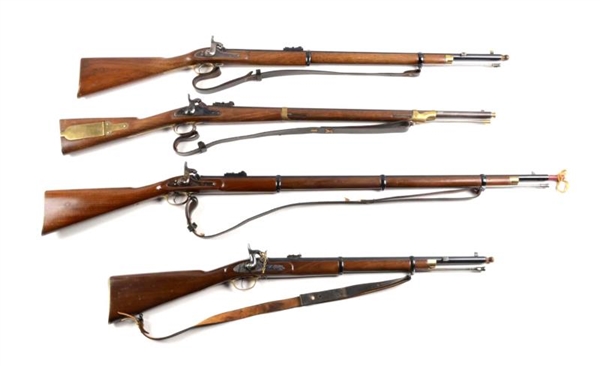 (A) LOT OF 4: REPLICA PERCUSSION RIFLED MUSKETS.  