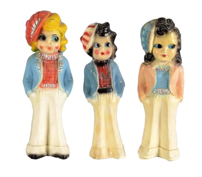 LOT OF 3: TALL CARNIVAL CHALKWARE GIRLS WITH PANTS