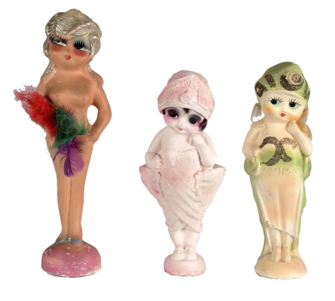 LOT OF 3: TALL EXOTIC CARNIVAL CHALKWARE GIRLS    