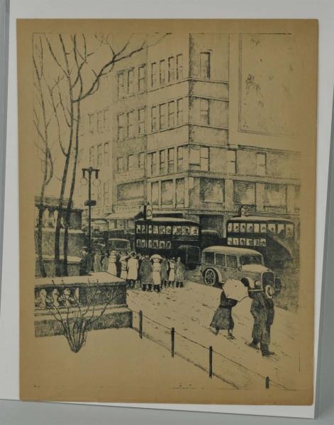 LITHOGRAPH "CITY STREET SCENE" BY G. STIMMEL.     