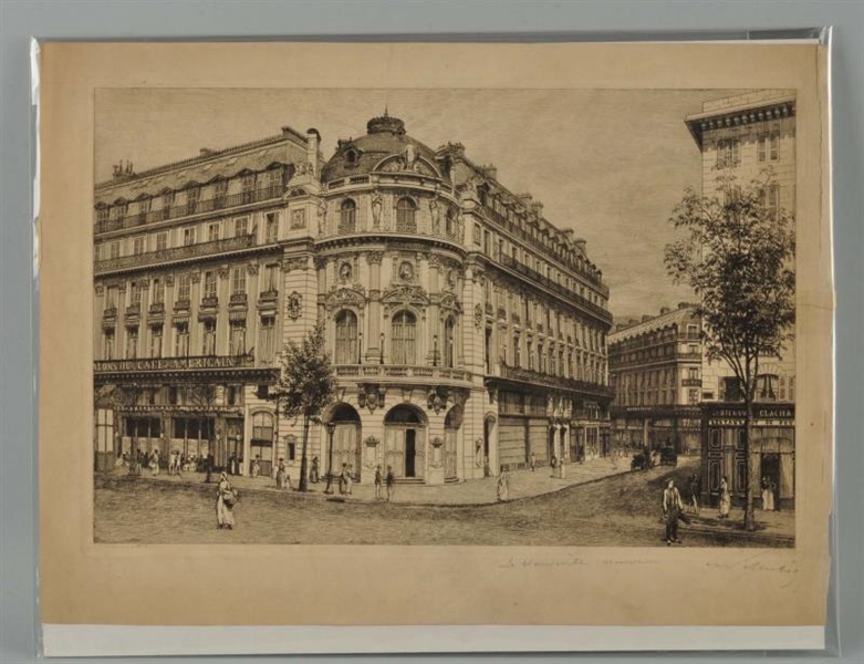 19TH C. ENGRAVING OF PARIS STREET SCENE.          