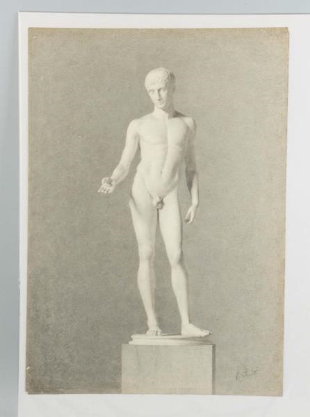 GRAPHITE DRAWING OF CLASSICAL STATUE.             