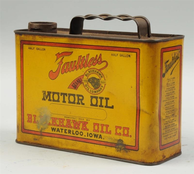 FAULTLESS MOTOR OIL HALF GALLON FLAT METAL CAN.   