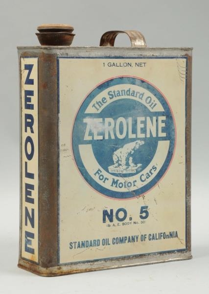 ZEROLENE FOR MOTOR CAR ONE GALLON FLAT METAL CAN. 