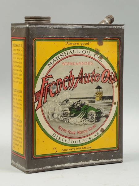 FRENCH AUTO OIL ONE GALLON FLAT METAL CAN.        