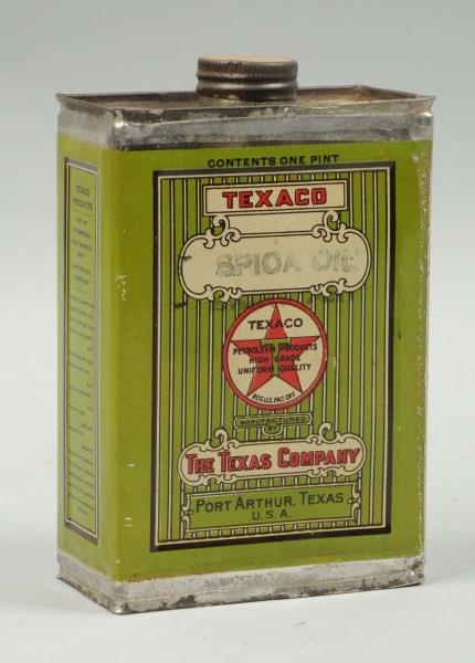 TEXACO SPICA OIL ONE PINT FLAT METAL CAN.         