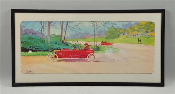 GAMY PRINT WITH RED RACE CAR.                     