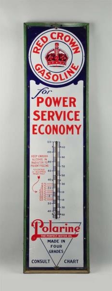RED CROWN GASOLINE PORCELAIN THERMOMETER.         