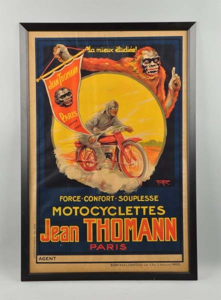 JEAN THOMANN PARIS POSTER WITH MOTORCYCLE & APE.  