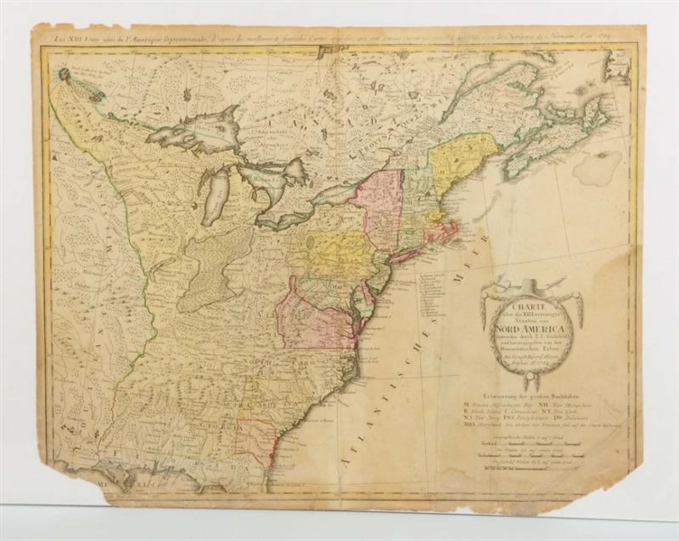 PERIOD 18TH CENTURY MAP OF AMERICA.               