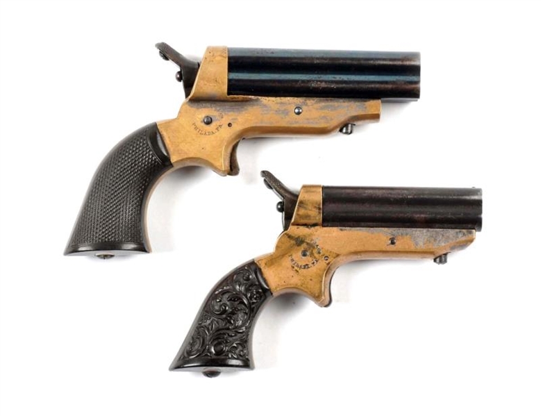 (A) PAIR OF ANTIQUE SHARPS 4 BARREL PEPPERBOXES   