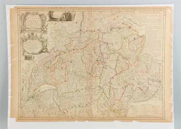 PERIOD 18TH CENTURY MAP OF SWITZERLAND.           