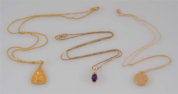LOT OF 3:  GOLD NECKLACES.                        